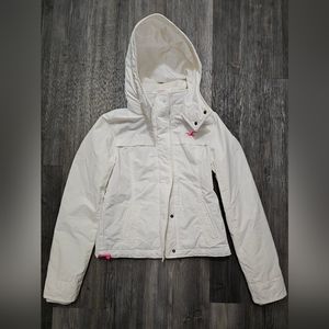 White Hollister California Jacket Coat Hooded Pink Cinched adjustable Xs